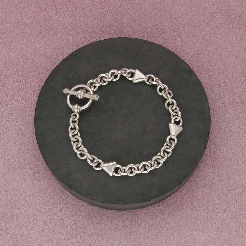 sterling silver triangle station cable chain toggle bracelet size 7.5in